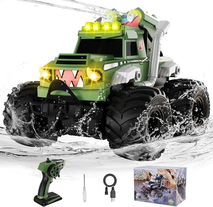 Remote Control Car, Waterproof Monster Truck Toys RC Cars for Boys, 1:18 Amphibious 4WD All Terrain Off-Road Pickup Toy Trucks, Christmas Birthday Gift Boys Girls Kids Ages 6 7 8-12 Years Old