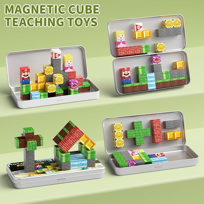 WMXDU Mini Magnetic Blocks, Travel Magnet Building Blocks for Toddlers, 35 PCS Magnetic Building Toys with Portable Iron Box STEM Educational Magnet Toys for Kids Ages 3 4 5 6 7 8 Year Old Boys Girls