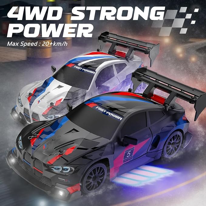 RC Drift Car, 1:24 Scale Remote Control Vehicle for Kids,2.4GHz 20KM/H 4WD High Speed RC Cars with LED Light, Two Batteries & Drifting Tires Racing Sport Toy Cars for Adults Boys Girls Kids 8607BK