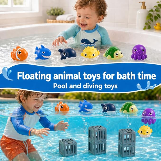 nooncrazy Pool Diving Toys for Kids, 6PCS Underwater Dive Rescue Toys for Water Swimming Dive Pool Game & Children's Bath, Fun Summer Floating Toys for Boys Girls Age 3-12