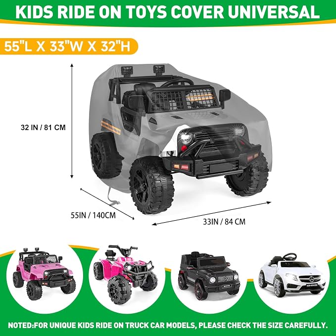 Large Toy Car Cover,Heavy Duty 420D Oxford Fabric Kids Ride-On Power Wheels Cover,Universal Covers for Kids Electric Vehicle,Waterproof,Anti-UV,Waterproof Strip,3 Reflective Strips,Windproof Buckles