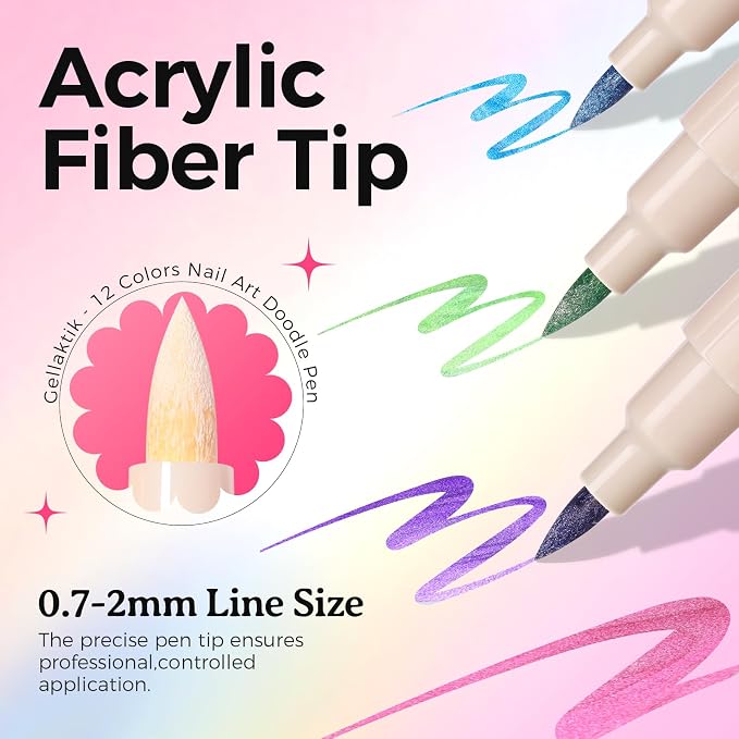 12 Metallic Colors Nail Art Pens Set, 3D Nail Polish Pens Quick-Drying Acrylic Paint Markers, Dotting Liner Brush for DIY Nail Design, Home & Salon Manicure Tools, MarkerPen