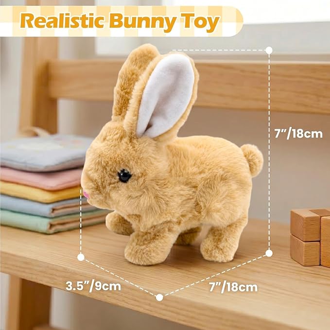 Hunfur Realistic Bunny Toy that Moves, Hopping Walking Bunny Toy for Kids, Interactive Animated Bunny Plush, Cute Electric Bunny Toy Gift for Girls Boys Toddler Easter Toy