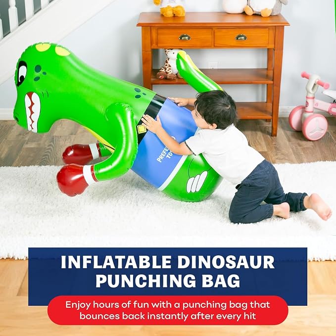 Preferred Toys 47" Inflatable Dinosaur Punching Bag for Kids - Durable Blow Up Kids Punching Bag with Bounce Back Base - Inflatable Indoor Outdoor Active Toddler Bop Play Toy