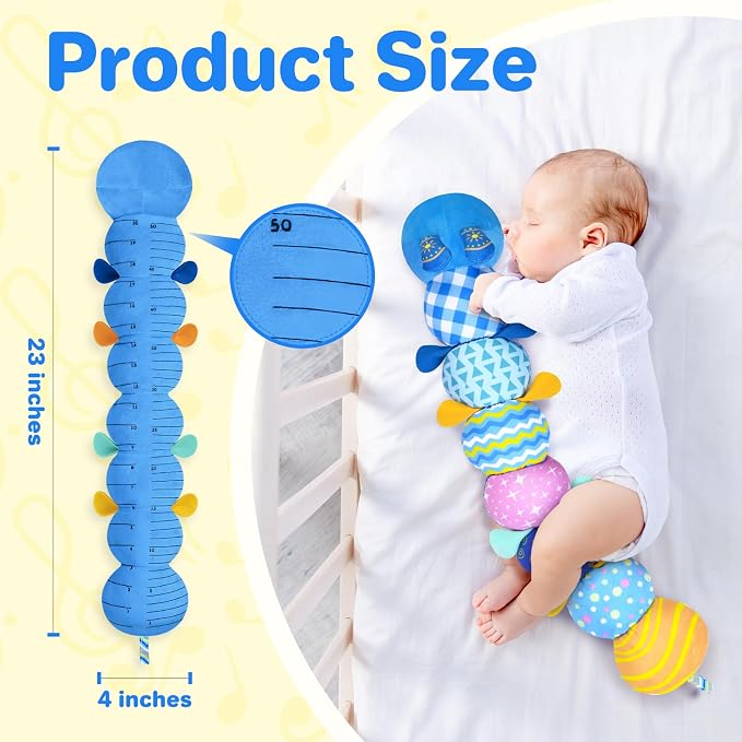 KMUYSL Baby Sensory Caterpillar Toys for 0-6 6-12 Months, Soft Plush Activity Toy with Crinkle, Rattle & Gentle Music, Tummy Time Toy for Infant Newborn, Early Development Toy Shower Gifts for Baby