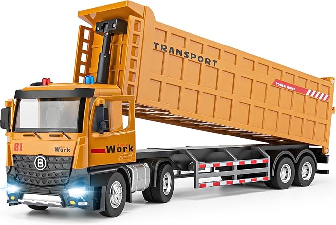 HAPYAD Dump Truck Toy Metal Cab, Big Trucks for Toddlers Boys 3-5, 16.5" | Large Semi Truck, Lights and Sounds, Friction Powered, Trucks for Toddlers 1-3 Boys, Diecast Construction Toys