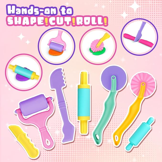 Dough Tools Set for Kids, 26pcs Dough and Clay Accessories with Stamps, Animal Cutters, Rollers, Extruder, Dinosaur Play Molds, Educational Toys for Boys Girls