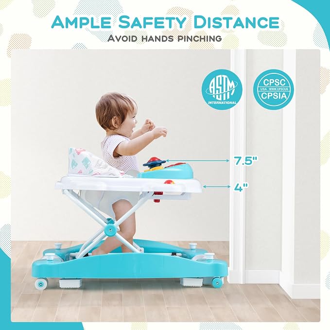 BABY JOY 6-in-1 Baby Walker, Foldable Baby Walker with Wheels, Adjustable Height, Music, Lights, Bouncer & Rocker Mode, Baby Walkers for Boys Girls 6-14 Months (Green)