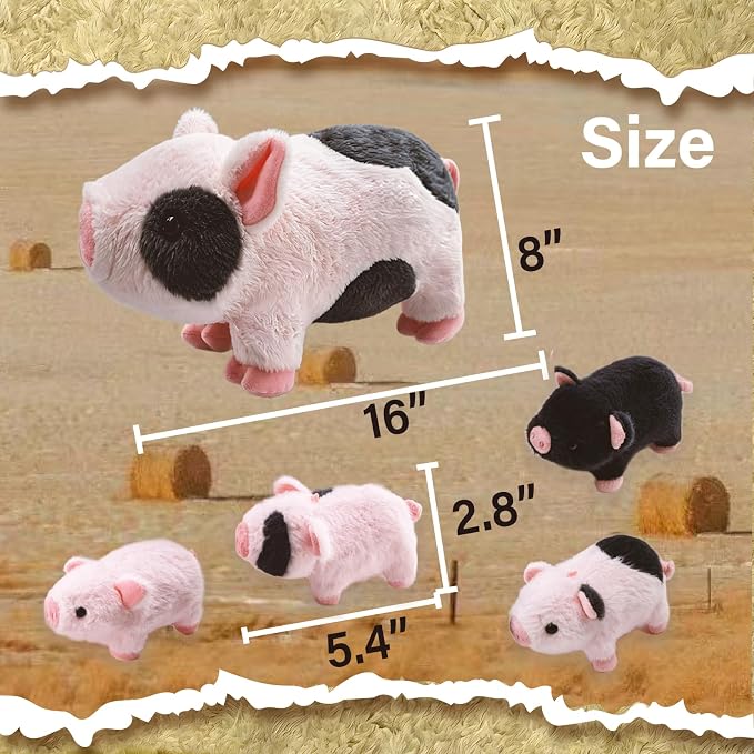 Pig Stuffed Animal，Cute Pig Mommy Stuffed Animal with 4 Baby Pig Plushies in Tummy，Kawaii Pig Plush Toy Gift for Kids Girls Boys