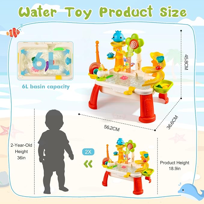 2026 Upgraded Water Table for Toddlers 3+, Water Table for Kids Ages 4-8 with Pump, Play Sink with Running Water, Kitchen Sink for Toddlers, Fishing Game and Outside Sensory Toy (RED) 1