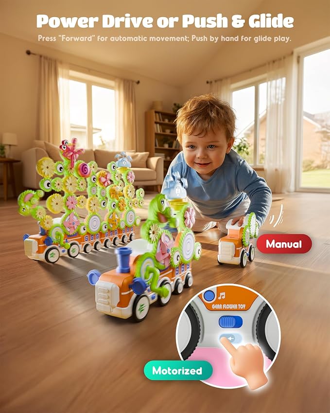 LIGHTDESIRE Toddler Toys Montessori Musical Train Set Gear Building Toys | Creative STEM Toys for 3-6 Years,Electric Rotating Gear Learning Toys with Lights,Birthday Gifts for Toddler Boy Girl,Deluxe