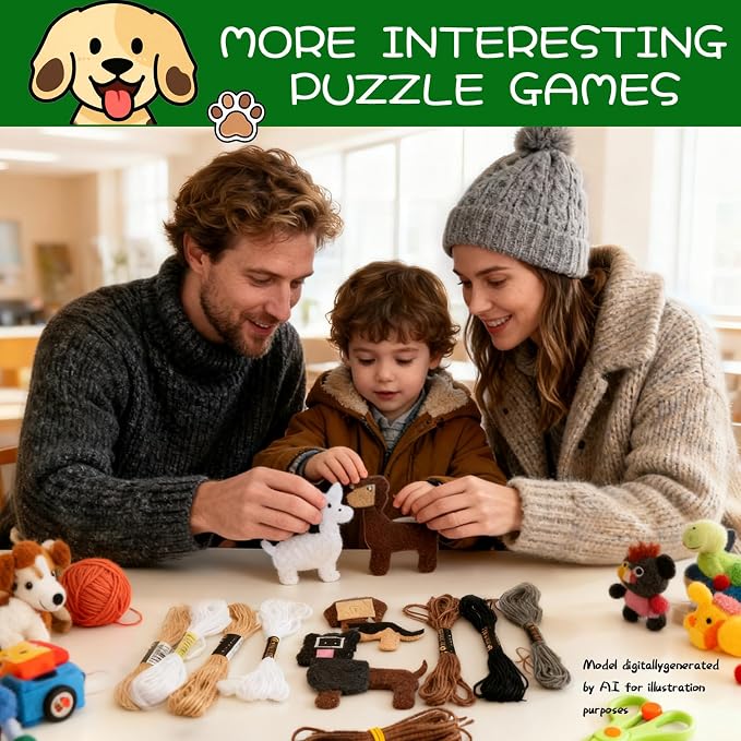 GOASION Sewing Kit for Kids, Dog Kids Sewing Kit, Pre Punched Design for DIY Hanging Decorations, Sewing Tit for Beginners Age 8-12, Boys & Girls Birthday Gift