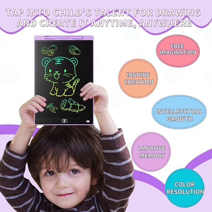 Genialba LCD Writing Board 10 Inches, Colourful Electronic Tablet, Portable Erasable Drawing Board, Graphic Tablet for Children's Games 3 4 5 6 7 Year Old Kid Boys Girls (Purple)