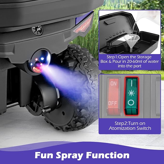 OLAKIDS Kids ATV with Spray Function, Remote Control, Storage Trunk, 6V Toddler Ride on Toy, Purple