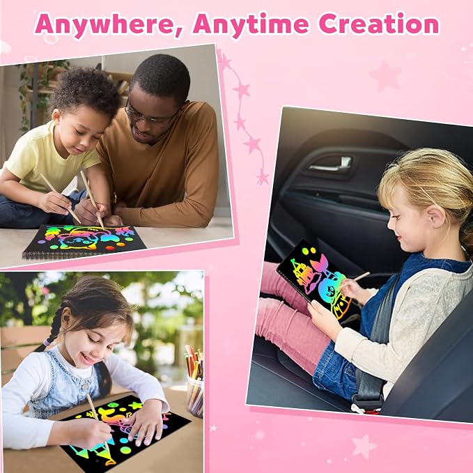 ZMLM Scratch Paper Art Craft: 2 Pack Rainbow Scratch Set for 3 4 5 6 7 8 9 10 Years Old Girls Boys Students Drawing Coloring Black Magic Art Supplies Kits Gifts School Birthday Party Toys (Mermaid)