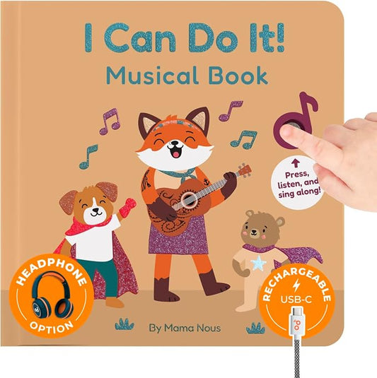 Cali's Books Music Book for Toddlers 1-3 Years Old - I Can Do It by Mama Nous Musical Book with Headphone Jack, Interactive Baby Sound Book, Singing Toy Children Girls, Learning Song Toy Toddler Boys
