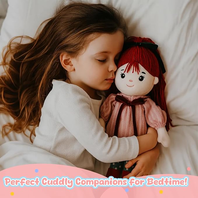 Soft Baby Doll Toys (16'') Baby Rag Doll for Girls Birthday Gifts Cuddly Plush Toys for Toddler Kids (Red)