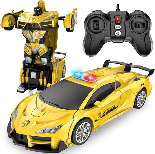 Remote Control Car, One-Button Transform Toys Car, 2.4GHz RC Cars 1:18 Scale, 360 Degree Rotation Police Car Toy Transforming into Robot Toy for Boys Girl Kids 4-7 8-12 6-8, Birthday