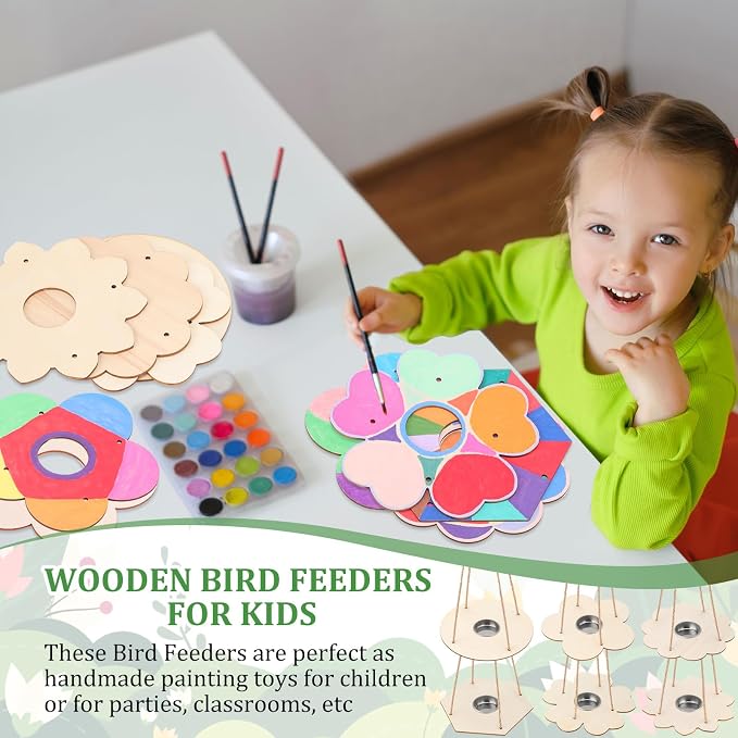DoubleFill 120 Pcs Bird Feeder Craft Kits for Kids Ages 3-8 Make Your Own Bird Feeders Kids Arts and Crafts DIY Wooden Art Painting Flock Feeders for Outside DIY Vbs Crafts
