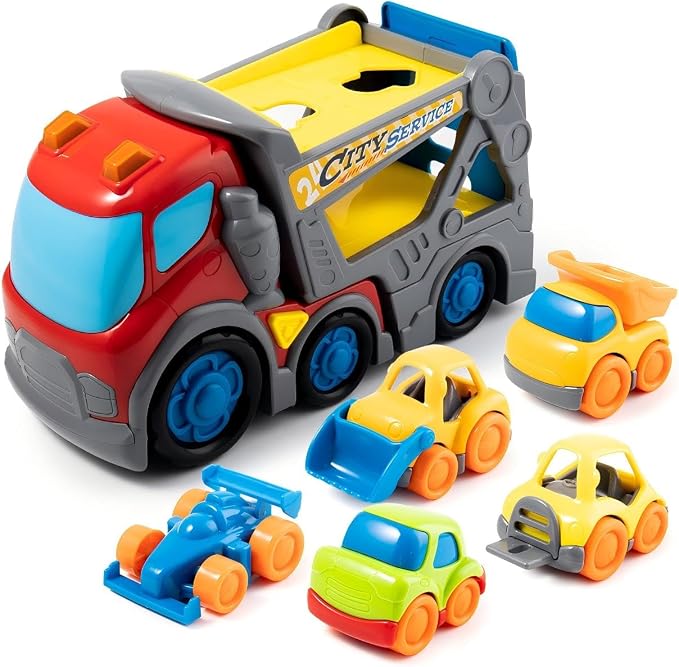 P&C 12.2" Toddler Car Transport Truck Toys for Ages 2-4, Car Carrier Transporter Double-Deck Hauler Truck‌ Toy Set with Sounds Lights for Kids 18M+ 2 3 4 5, Birthday Christmas Gifts for Boys Girls