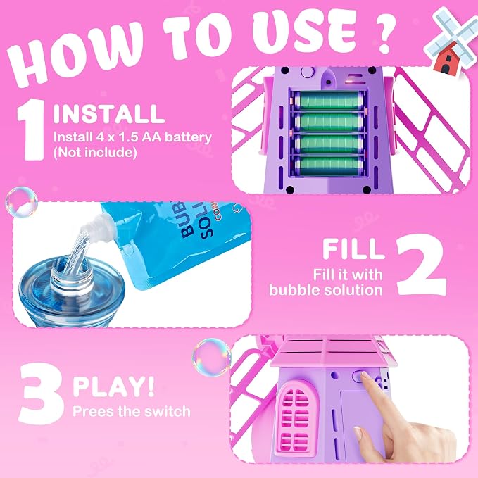 Belemar Windmill Bubble Machine for Kids, Summer Pool Party Bubble Blower with Lights & Music, 51" Adjustable Height, 130ml Tank, Bubble Solution Included, Outdoor Toy for Parties & Birthdays