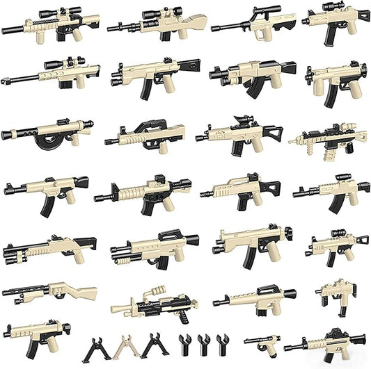 Military Weapons Pack, Military Toy Gun Set for Classic Building Blocks, 33 Pieces WW2 Army Accessory Combination, Compatible with Major Brands, Yellowish-Black