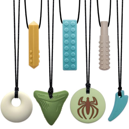 Chew Necklaces for Sensory Kids, 7 Pack Chewy Necklace Sensory Toys for Kids with Autism, ADHD, SPD, Chewing, Biting, Silicone Oral Chew Toy Teething Necklace for Adults Reduce Anxiety Fidget