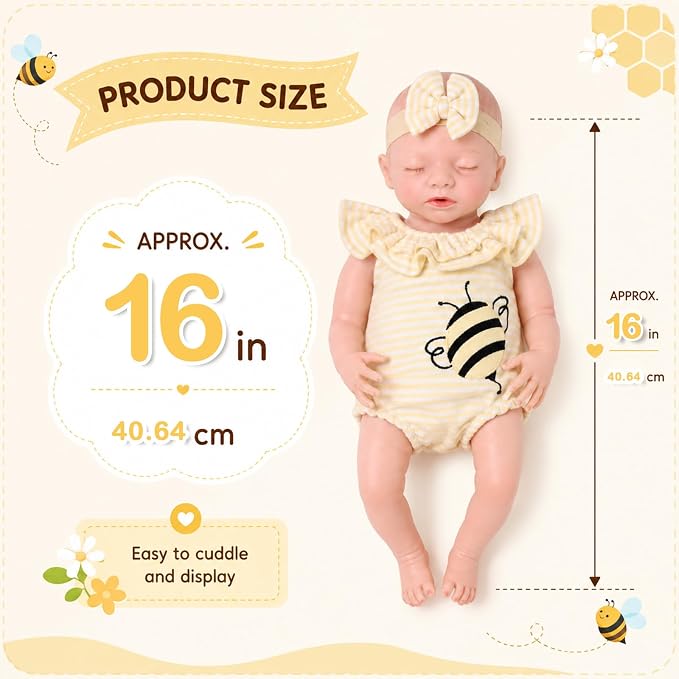 BABESIDE 16 Inch Silicone Baby Doll Weighted 4 Pounds,[NOT Vinyl] Realistic Baby Doll Girl Lifelike Reborn Baby Dolls Silicone Full Body Gift with Accessories for Kids 3+ & Collectors