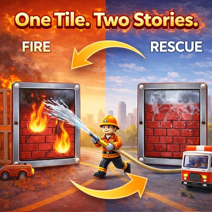 LATI Fire Rescue Magnetic Tiles for Kids,Double-Sided Fire & Rescue Blocks with Fire Truck, Station, Roads & Crane, STEM Magnetic Building Blocks for Boys & Girls Ages 3-8