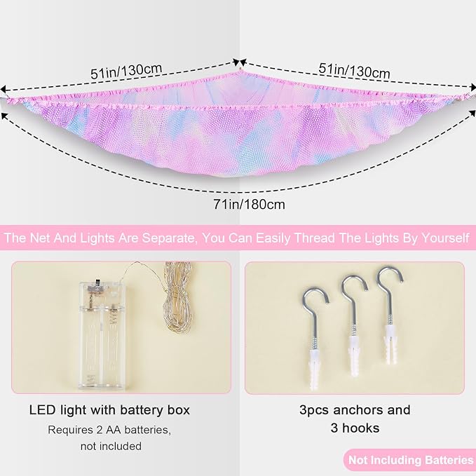 Stuffed Animals Net or Hammock Kids Toy Storage Organizer with LED Light Unicorn Castle Hanging Corner Stuffed Animals Holder Kids Girls Room Decor (Pack of 1)