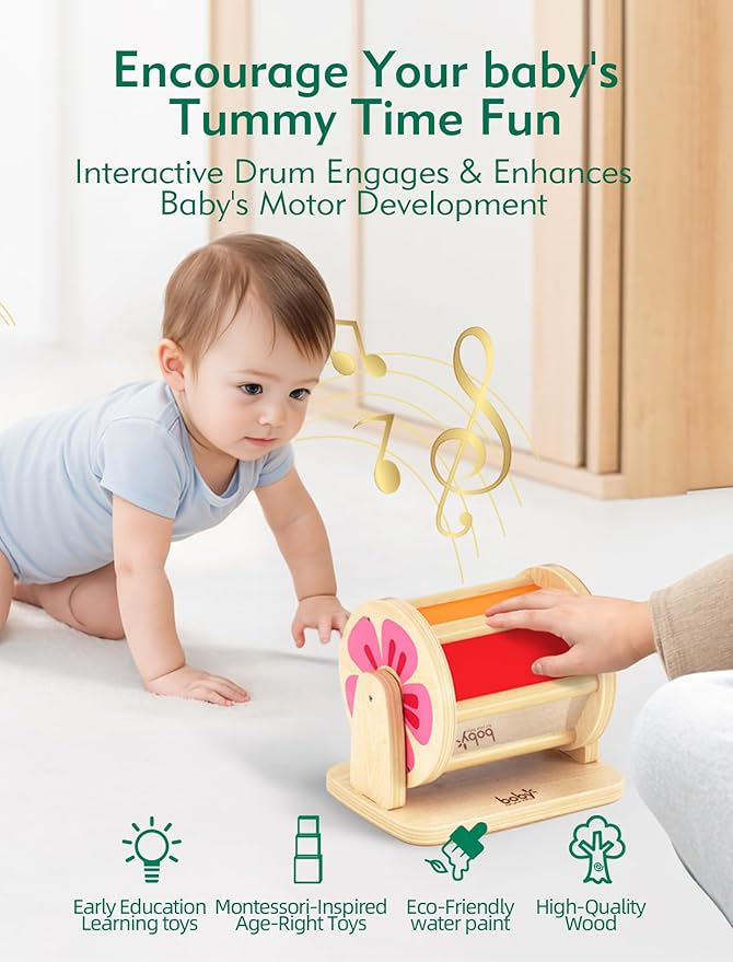 Boby Montessori Spinning Drum: Sensory Experience for Babies 6-12 Months - Engage, Explore, and Learn with Our Wooden Infant Toy