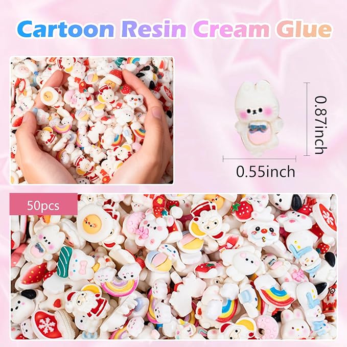 50 Pcs White Cartoon Blind Bags: Mystery Mini Resin Figures for Kids, Random Tiny Cute Charms, DIY Craft Supplies, Dollhouse Miniatures, Party Favor Toys for Collecting & Phone Case Decoration