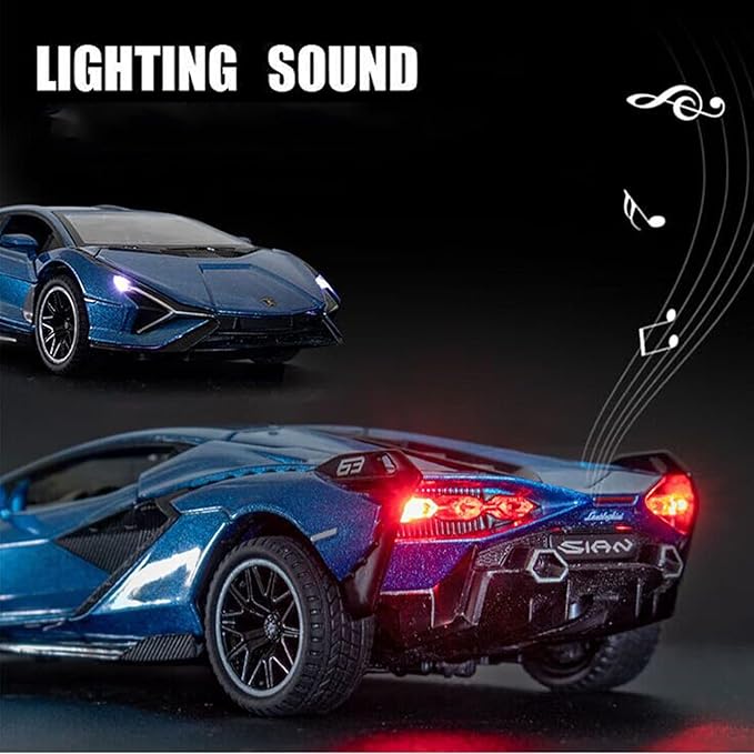 Lambo Toy Car Sian FKP3 Die-Cast Car Model with Lights and Sound Pull Back Toy Car for Boys Age 3 4 5 6 + Year Old (Blue)
