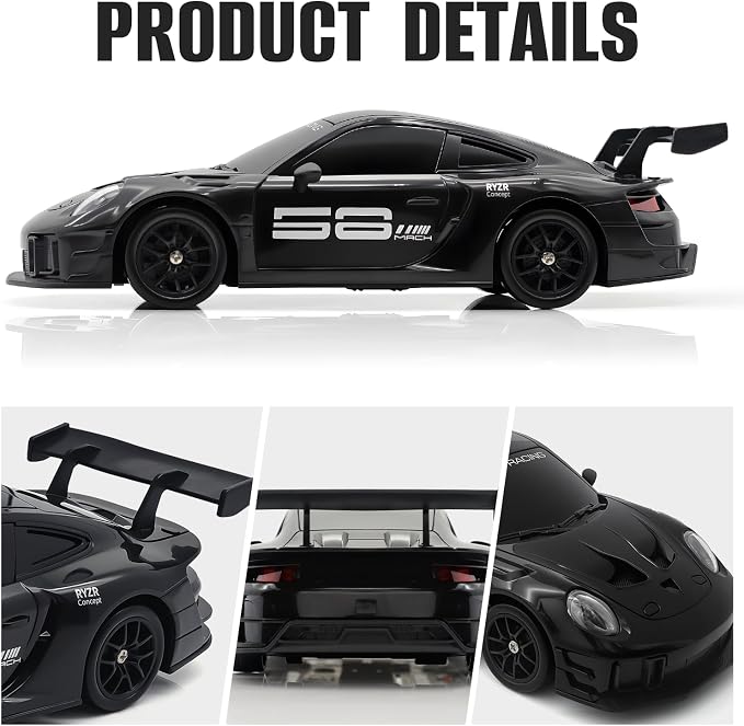 RC Drift Car, 1:24 4WD Remote Control Cars Vehicle with LED Light,2.4GHz 20KM/H High Speed RC Cars with Two Batteries & Drifting Tires Racing Sport Toy for Adults Boys Girls Kids Black