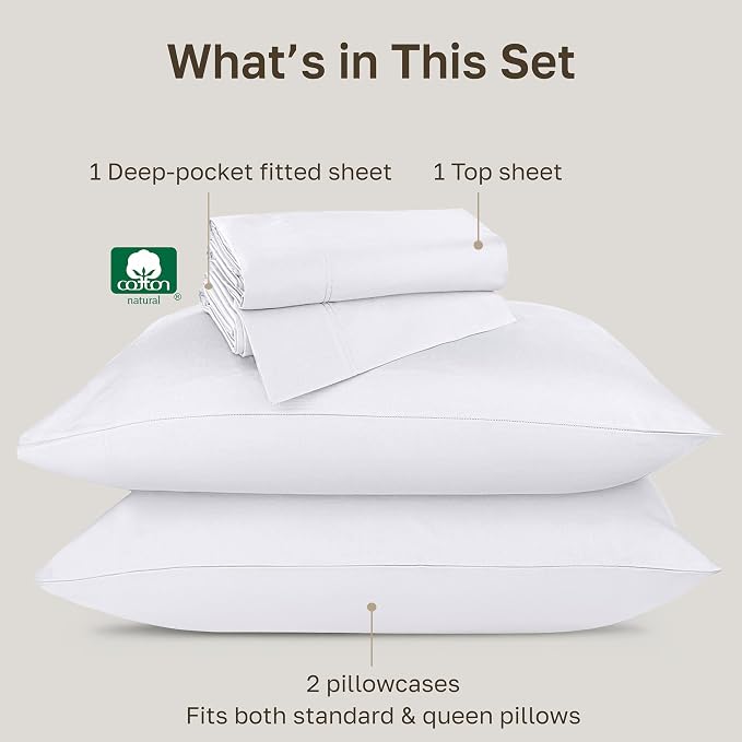 California Design Den Luxury Sheets Full Size Bed Set - Buttery Soft 800 Thread Count Sateen, 100% Cotton Sheet Sets, Deep Pockets, Durable Bedding Set - White