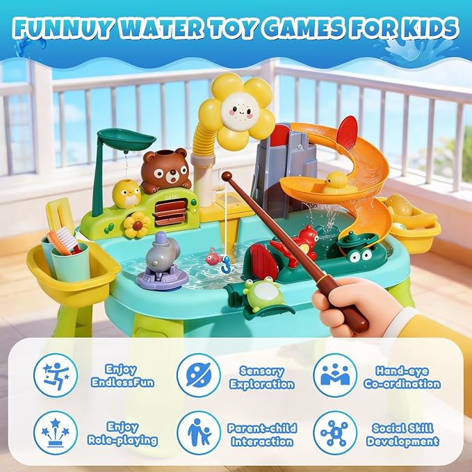 Upgraded Toddler Sand Water Table Toy with Electric Water Pump, Kids Sand Water with Faucet/Play Food Accessories/Fishing Toy, Kitchen Play Sink Toys for Girl Boy Age 3+ (Pink)