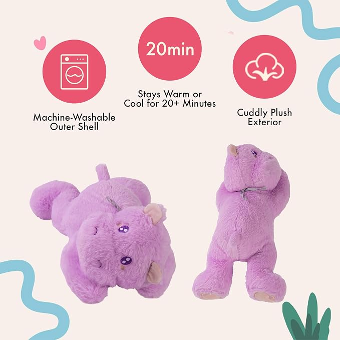 Lilly's Love Heatable & Coolable Lavender Scented Weighted Stuffed Animal - Microwavable Heatable Pad for Kids & Adults - Machine Washable Plushie - Calming Stuffed Animal for Anxiety - Hippo