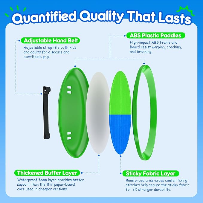 Toss and Catch Ball Game Set, Upgraded Sticky Paddle Ball Set for Kids & Toddlers, Sturdy & Water-Resistant Outdoor Backyard Beach Pool Toy, Birthday Gift for Boys Girls Ages 3-12