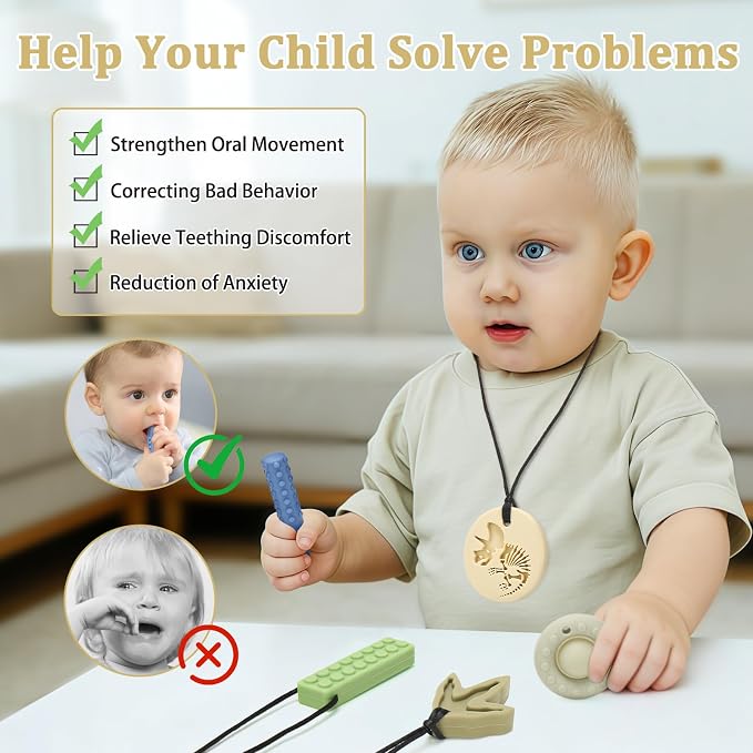 MISSLILI Sensory Chew Necklaces for Kids Aggressive Chewers - Silicone Chewelry for Autism, ADHD, Oral Motor Therapy & Baby Teething (BPA-Free, Textured Surface)