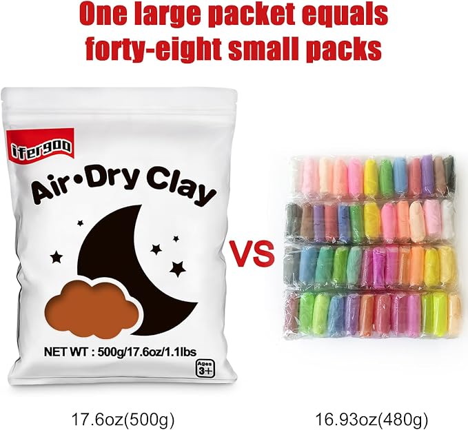 ifergoo Brown Air Dry Clay - Moldable Cosplay, DIY Creative Modeling Clay for School Arts & Craft Project, Fake Bake, Slime Supplies, Super Light Magic Foam Molding Clay, Soft, No-Sticky, 1.1LBS/500G