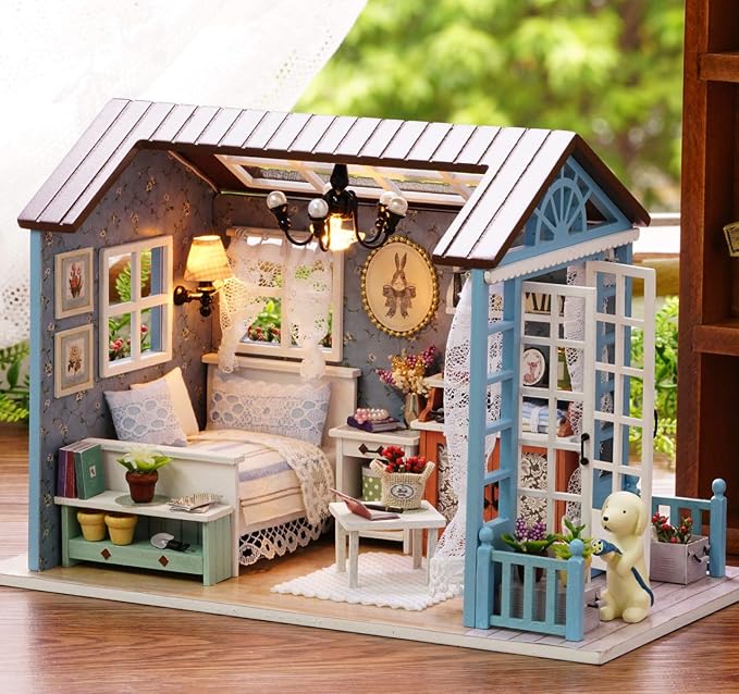 TuKIIE DIY Miniature Dollhouse Kit, 1:24 Scale Wooden Mini Doll House Accessories with Furniture for Kids Teens Adults(Forest Times)