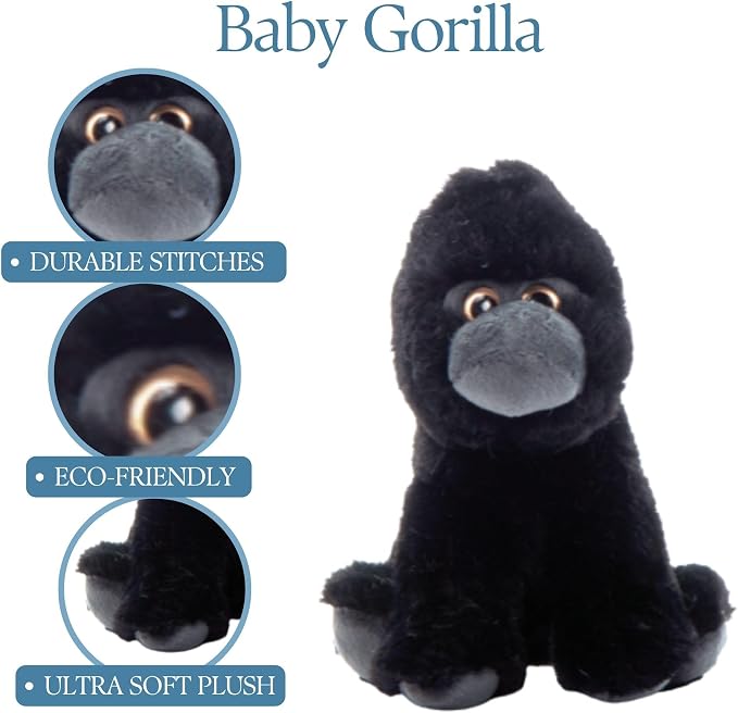 The Petting Zoo Gorilla Stuffed Animal Plushie, Gifts for Kids, Wild Onez Babiez Zoo Animals, Gorilla Plush Toy 6 inches