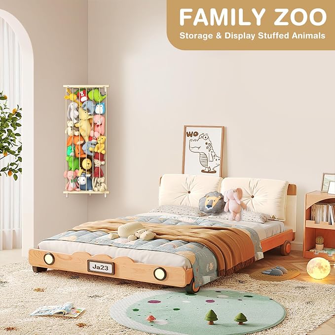 Stuffed Animal Storage Toy Organizer(Patented) - Large Corner Stuffed Animal Holder Length Adjustable - Wall Plush Storage for Nursery Playroom Bedroom Kids Room (Beige)