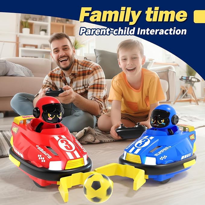 bessome Cute Cartoon Remote Control Bumper Car Toy Set of 2 Players Football Games|Toddlers Mini RC Car Toys with Light & Sound & 360°Rotating|Christmas Birthday Gifts for 3 4 5 Year Old Boys Girls