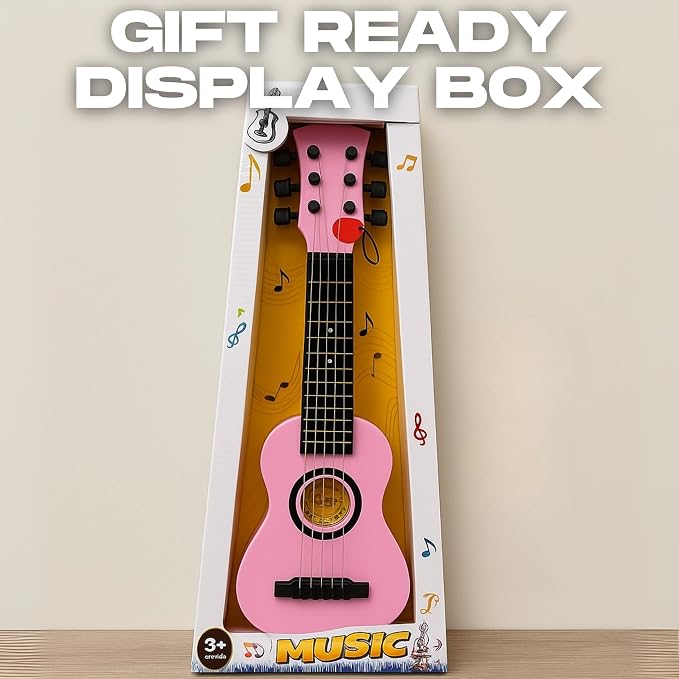23" Acoustic Guitar, Kids 6 String Toy Guitar - Realistic Steel Strings - Beginner Practice First Musical Instrument for Children, Toddlers (Pink)