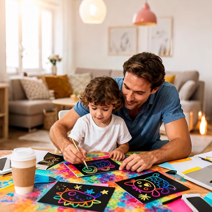 Cityrosy Scratch Art Paper Rainbow Sets for Kids 100 Pcs-Black Magic Scratch Off Craft Set Classroom Supplies Kits for Age 3-12 Kids Party Games Birthday Gifts Easter Basket Stuffers