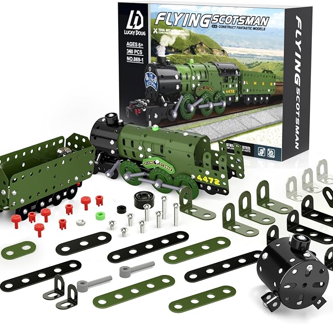 Lucky Doug STEM Building Projects Model Train Set Toys for Boys Kids 8 9 10 11 12 Years Old and Older - 340 PCS DIY Metal Building STEM Toys