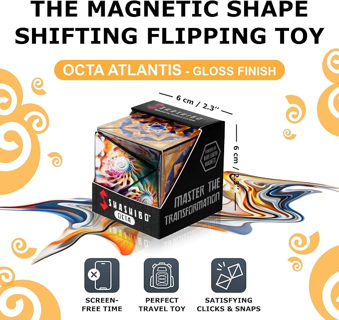 Shashibo Sensory Fidget Toy for Adults & Kids, Stress Relief Fidget Toy for Adults, Teens & Kids, Cool Fidget Toys for Desk, Classroom Must Have, Sensory Shape Shifting Cube, 100+ Possible Shapes