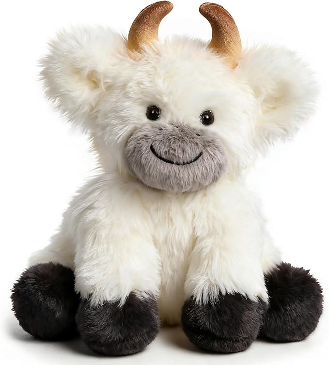 Hopearl Adorable Plush Yak Cow Toy Floppy White Yak Soft Kawaii Stuffed Animal Cute Birthday Holiday Gift for Boys Girls Kids Toddlers, White, 10''