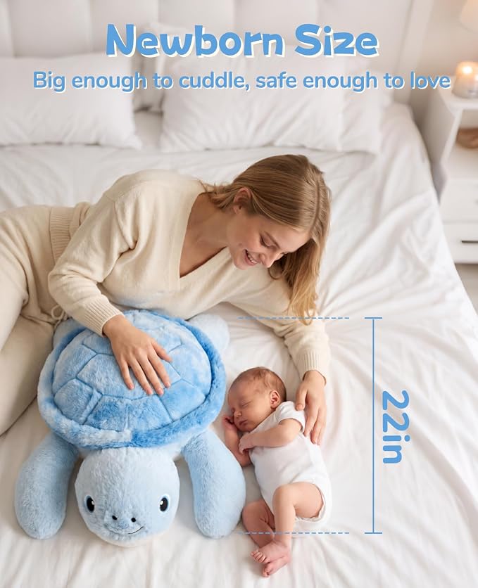 gnomantic Turtle Weighted Stuffed Animals - 22 Inch 4.5 Pounds Weighted Plushies Sea Turtle Stuffed Animal - Big Tortoise Plush - Cute Plush Toys Gifts for Kids & Adults (Blue)